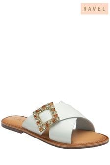 Ravel White Flat Leather Mule Sandals (693325) | AED250