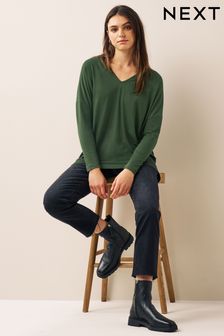 Khaki Green Long Sleeve Tunic Top (694155) | $35