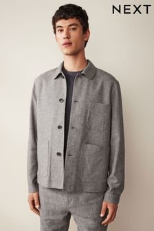 Brown Textured Linen Blend Chore Jacket (694304) | $85