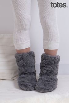 Totes Grey Ladies Faux Fur Bootie Slipper Socks (694710) | LEI 143