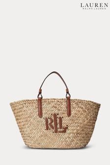 Lauren Ralph Lauren Natural Marcy Straw Leather Trim Tote Bag (695123) | kr5 470