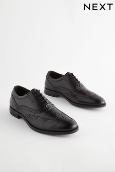 Black Regular Fit Leather Oxford Brogue Shoes (695185) | $62