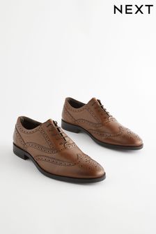 بني فاتح بني - تلبيس قياسي - حذاء جلد أكسفورد بنقوش مخرمة (695186) | 206 ر.س