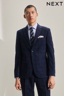 Navy Tailored Textured Check Suit (695254) | SGD 175