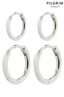 PILGRIM Silver Ariella Classic Huggie Hoop Earrings 2-in-1 Set (695395) | kr510