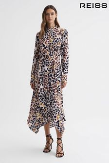 Reiss Nude/Black Lira Animal Print Belted Midi Dress (695605) | SGD 628