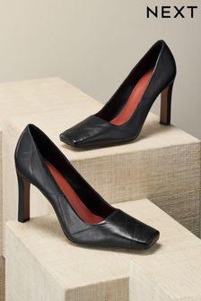 Black Premium Leather Square Toe Weave Heels (695655) | ₪ 274