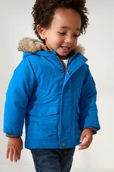 金屬藍 - 人造毛裝飾防雨派克大衣 (3個月至7歲) (695803) | NT$1,240 - NT$1,420