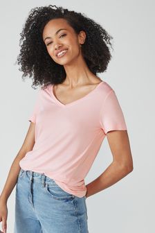 Light Pink Slouch V-Neck T-Shirt (695898) | AED34