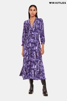Whistles Purple Glossy Leopard Midi Dress
