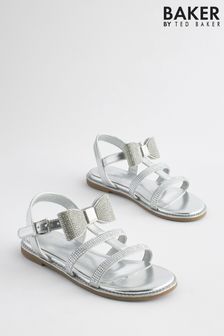 Baker by Ted Baker Girls Silver Diamanté Sandals with Bow (695980) | KRW85,400 - KRW89,700