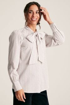 Joules Everly Multi Check Tie Neck Blouse (696052) | $132