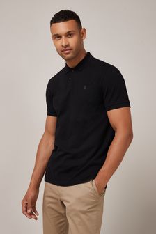 Black Regular Fit Short Sleeve Pique Polo Shirt (696355) | 93 SAR
