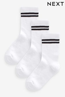 White Black Stripe Regular Length Cotton Rich Cushioned Sole Ankle Socks 3 Pack (696386) | €8 - €9