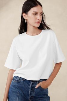 Banana Republic White Heavy Cotton Boxy Crop T-Shirt (697660) | 250 zł