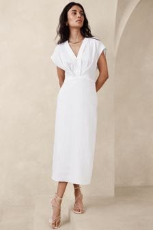 Biały - Drapowana sukienka maxi Banana Republic Mari (697786) | 1,105 zł