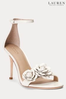 Lauren Ralph Lauren Allie Floral Trim Nappa Leather White Sandals (698173) | kr3 460