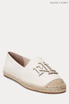 Lauren Ralph Lauren Cameryn Iii Canvas Leather White Espadrille Shoes (698190) | 710 LEI