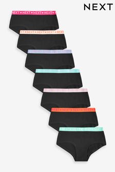 Black Bright Elastic Hipsters 7 Pack (2-16yrs) (698290) | €17 - €22