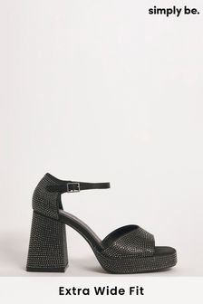 Simply Be Black Diamante Heel Platform Sandals In Extra Wide Fit (698295) | 64 €