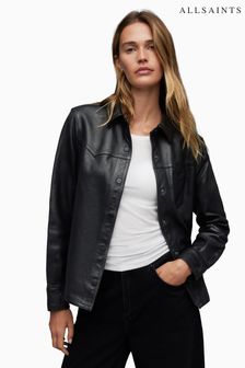 AllSaints Black Ashwood Leather Shirt (698301) | LEI 1,426