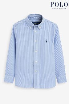 Белый - Рубашка из хлопкового поплина для мальчиков в полоску с логотипом Polo Ralph Lauren (698557) | €99 - €105