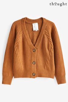 Thought Estha Flauschige Strickjacke aus Bio-Baumwolle, Braun (698716) | 69 €