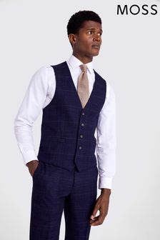 MOSS Navy Blue Slim Fit Check Suit Waistcoat (698786) | $137