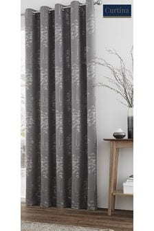 Curtina Grey Elmwood Jacquard Lined Eyelet Curtains (698944) | 54 € - 161 €