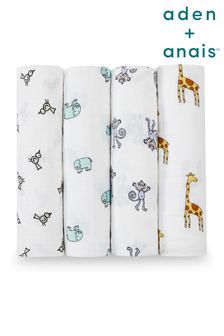 aden + anais White Large Cotton Jungle Jam Muslin Blankets 4 Pack (699049) | 1,872 UAH