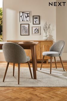 Set of 2 Tweedy Plain Mid Grey Newman Walnut Effect Leg Dining Chairs (699318) | €245