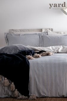 The Linen Yard Navy Blue Hebden Striped Duvet Cover and Pillowcase Set (699355) | €35 - €68