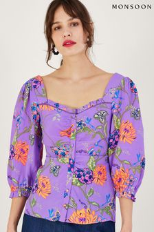 Monsoon Purple Regina Print Puff Sleeve Top (699630) | 42 €