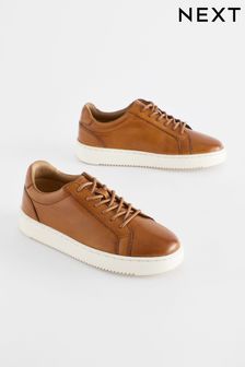 Tan Brown Leather Smart Lace-Up Trainers (699640) | HK$227 - HK$288