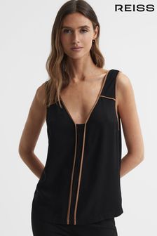Reiss Black/Camel Jessy Sleeveless V-Neck Vest (699906) | kr1,422