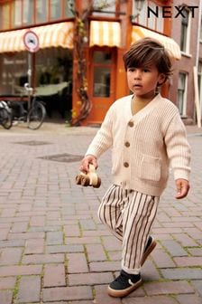 Ecru Cream/Brown Lightweight 100% Cotton Stripe Jersey Joggers (3mths-7yrs) (699986) | $14 - $17