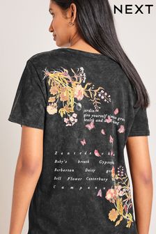 Charcoal Grey Floral Back Graphic Short Sleeve Top