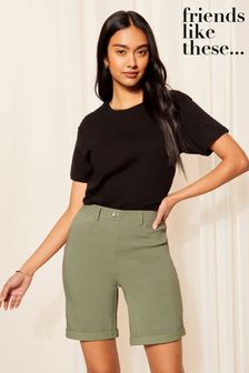 Friends Like These Khaki Green Sculpt and Shape Turn Up Jersey Shorts (700276) | €27