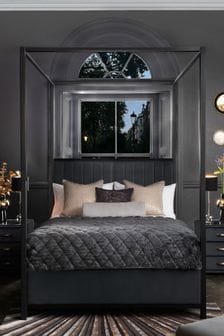 Black and Opulent Velvet Charcoal Langdon Metal 4 Poster Collection Luxe Bed Frame (700612) | €875 - €1,100