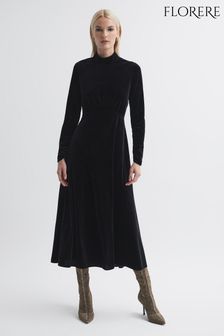 أسود - فستان متوسط الطول مخمل من Florere (700947) | 987 د.إ