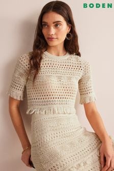 Boden Cream Fringe Crochet Jumper (701578) | €52