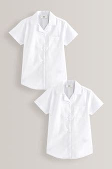 White 2 Pack Short Sleeve Revere Collar School Shirts (3-17yrs) (701959) | $26 - $48