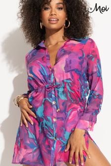 Pour Moi Purple Chiffon Button Through Beach Shirt (702320) | $86