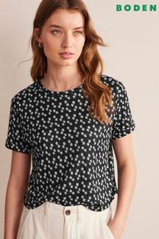 Boden Black Printed Linen T-Shirt (702327) | €41