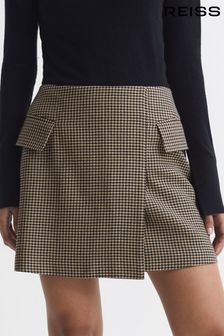 Reiss Black/Camel Ella Wool Dogtooth Mini Skirt (702414) | EGP14,220