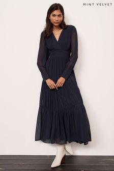 Mint Velvet Blue V-Neck Tiered Midi Dress (702438) | $283