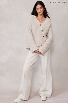 Mint Velvet Cream Neutral Pleat Wide Trousers (702556) | OMR51
