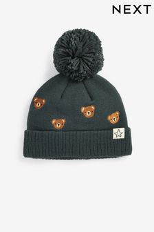 Charcoal Grey Embroidered Bears Pom Hat (3mths-10yrs) (702602) | 3,120 Ft - 4,160 Ft