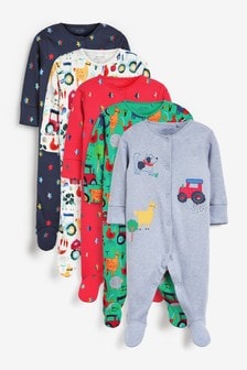 Farmyard Character Blue/Multi 5 Pack Baby Sleepsuits (0-2yrs) (702689) | €37 - €40