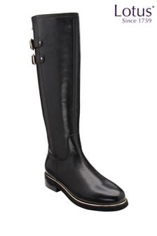 Lotus Black Leather Knee-High Boots (702898) | AED666
